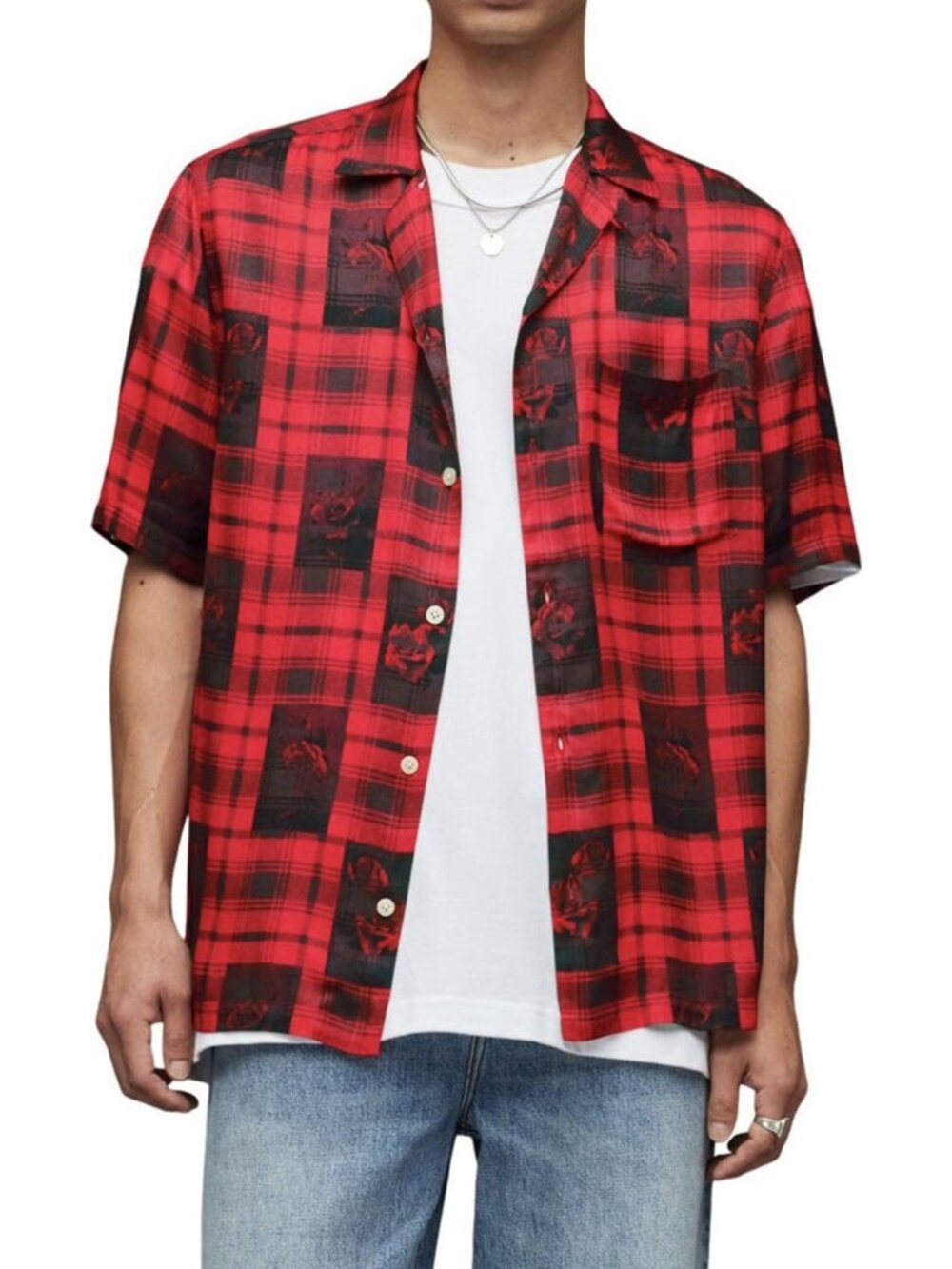 All Saints Men’s Fritillaria Short Sleeve Button-Front Shirt Large